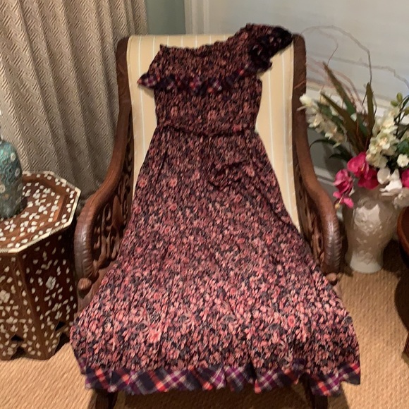 FREE PEOPLE WHAT ABOUT LOVE ONE SHOULDER FLOWY PLAID MAXI DRESS BLACK MOTIF M - Picture 10 of 16